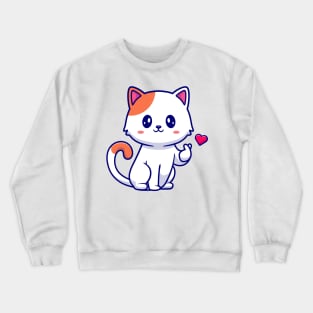 Cute Cat With Love Sign Hand Cartoon Crewneck Sweatshirt